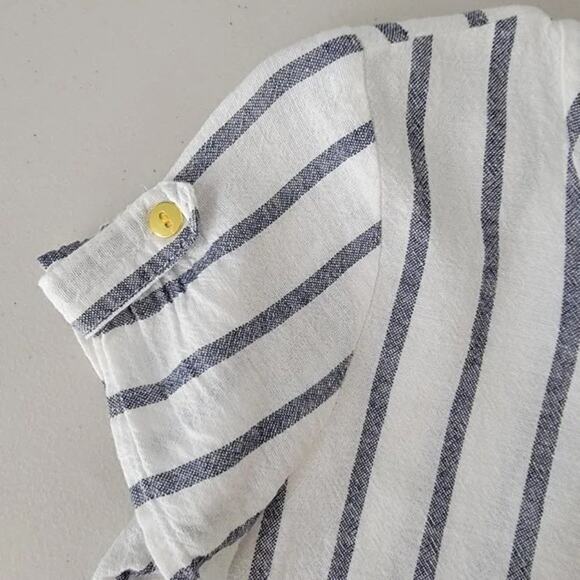 Purple Rain Striped Crop Top‎ Short Sleeves Womans Size Small White Blue - Picture 10 of 12